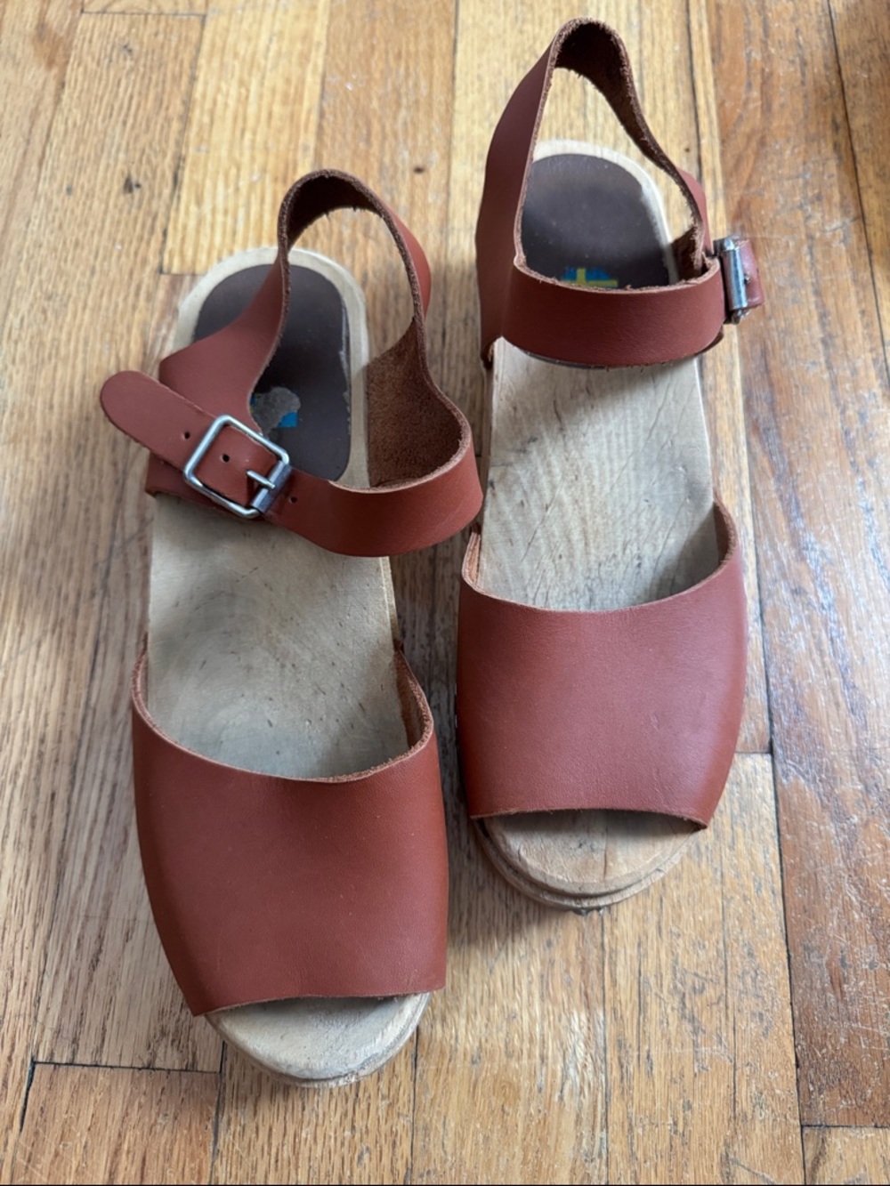 Brown wooden & leather MIA made in Sweden clog sandals